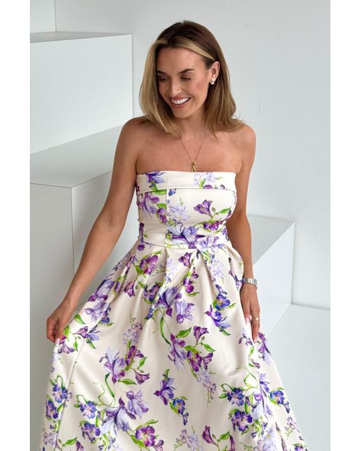 Girl In Mind Pink Danni Strapless Bandeau Midi Dress Floral