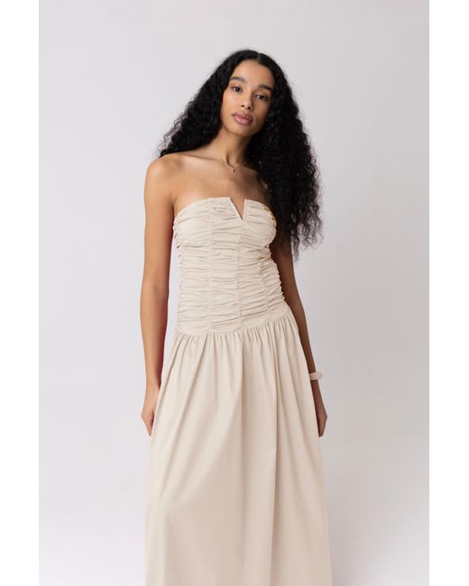 Amy Lynn Natural Neutrals Shyla Milk Ruched Column Bardot Maxi Dress