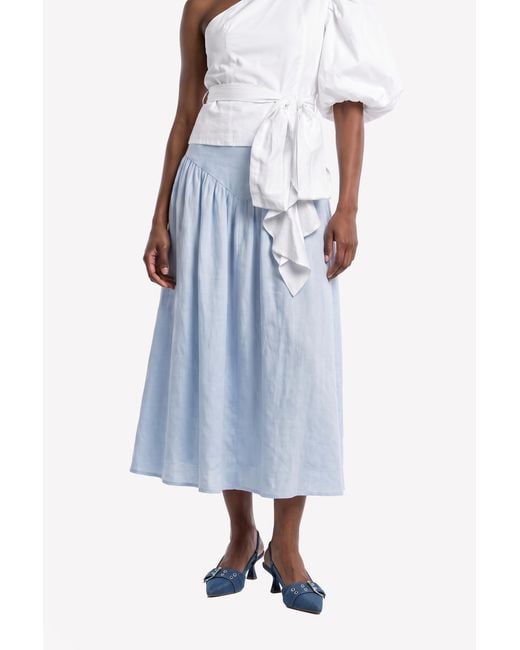 GUILLAUME ALEXANDRE Blue Adjustable Length Linen Midi Skirt