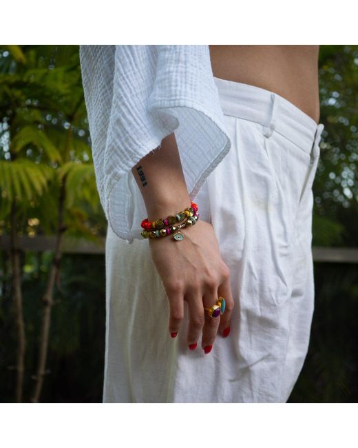 Ebru Jewelry Red Sunset Breeze Evil Eye Beaded Bracelet Set