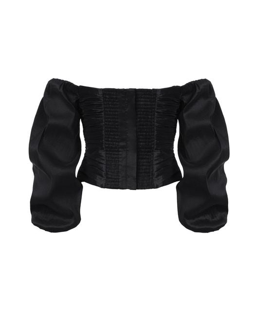 Lita Couture Black Off-The-Shoulder Taffeta Blouse