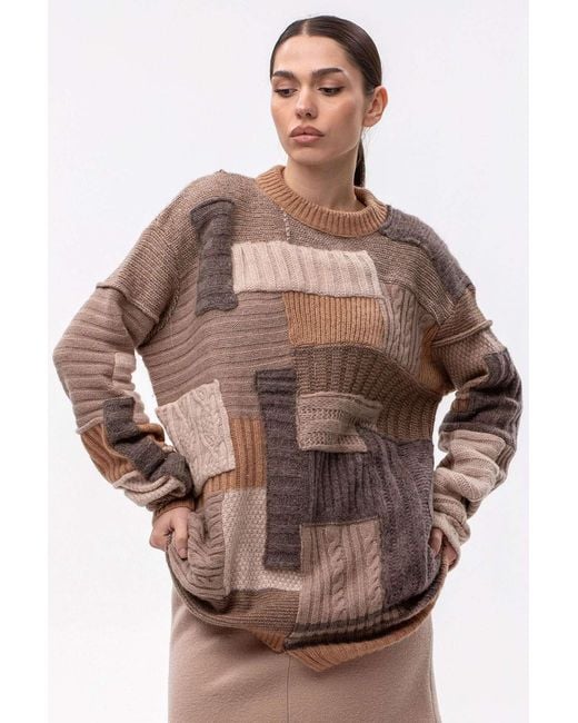 Maison Bogomil Brown Chunky Patchwork Sweater