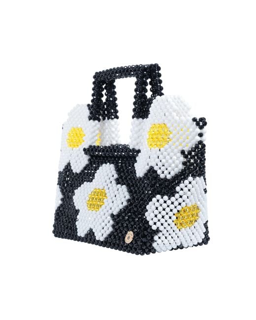 Tillie Beads Blue Daisy Square Handle Tote Bead Bag