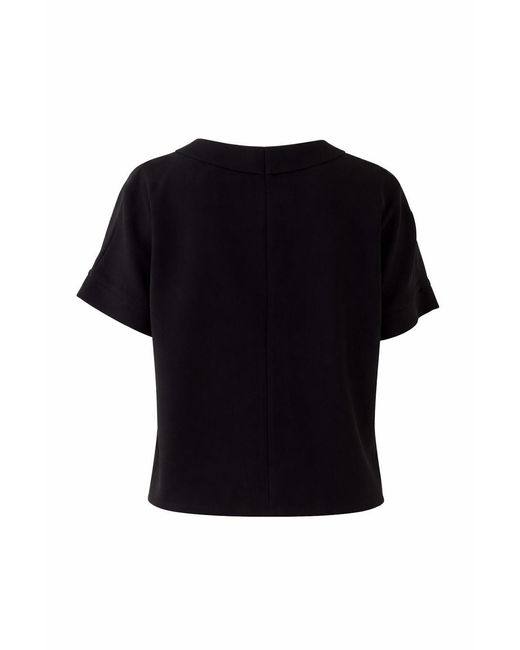 Exquise Black Wide Satin Front & Knit Back Alberic Blouse –