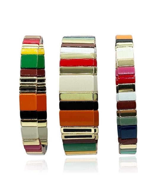 Michael Nash Jewelry Green Larissa Enamel Stretch Three Piece Bracelet Set