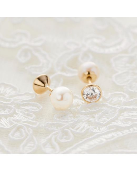 Posh Totty Designs Metallic Gold Pearl And Cz Stud Earrings