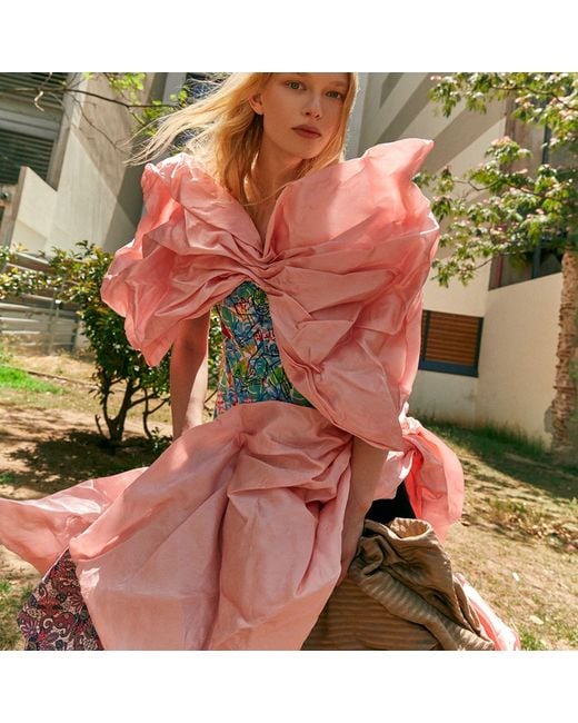 Miro Misljen Pink Flamingo Patchwork Gown