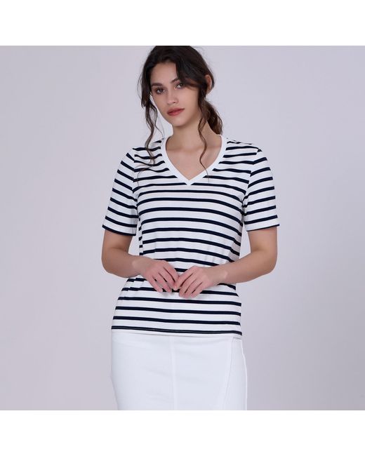 Smart and Joy Blue V Neck Stripes Cotton T-Shirt