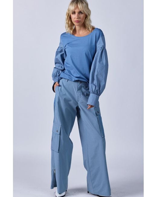 Dref Blue Sherry Balloon Sleeve Top