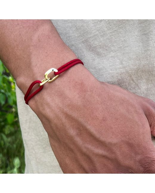 Nialaya Dark Red String Bracelet With Gold Interlocking Rings for men