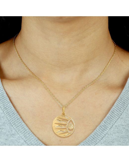 Artisan Metallic Diamond 14k Yellow Sun Burst Pendant Handmade Elegant Look