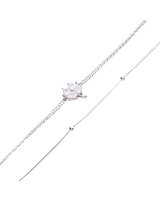 Spero London White Clover Bracelet & Italian Bead Chain Bracelet Layering Set