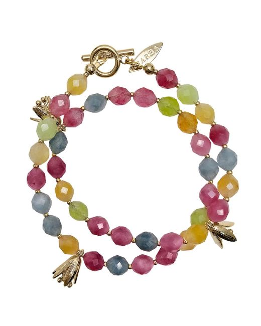 Farra Multicolor Tourmaline With Flower Charm Double Layers Bracelet