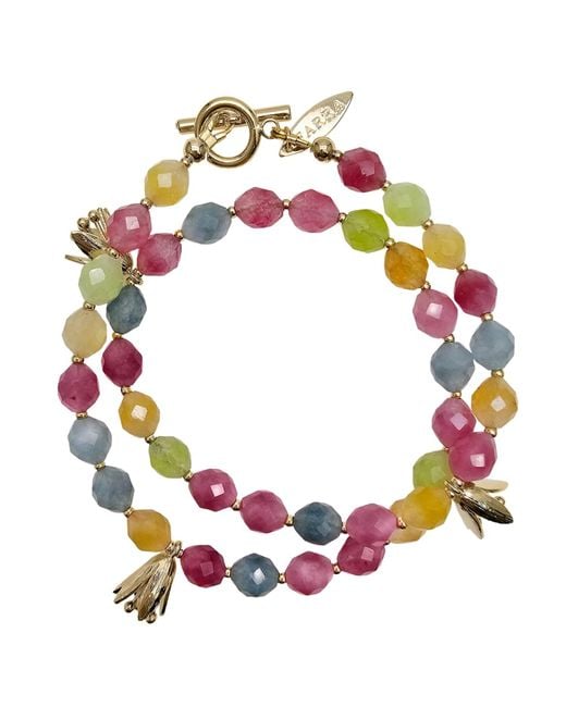 Farra Multicolor Tourmaline With Flower Charm Double Layers Bracelet