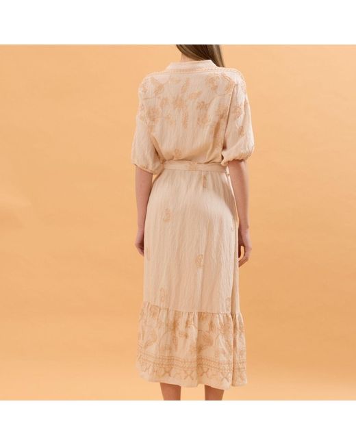 LAtelier London Natural Neutrals Embroidered Cotton Midi Shirt Dress
