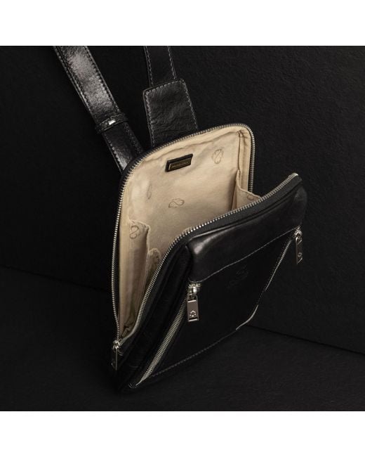 Time Resistance Black Leather Sling Bag Chest Bag for men