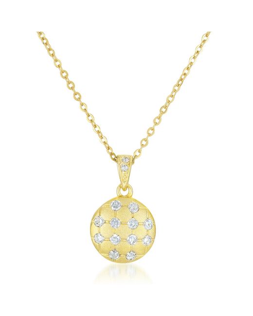 Genevive Jewelry Metallic Sterling Silver Gold Plated Cubic Zirconia Sphere Pendant
