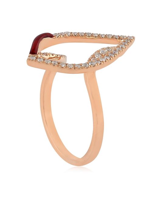Artisan Metallic Rose Gold Pave Diamond Designer Enamel Marquise Ring