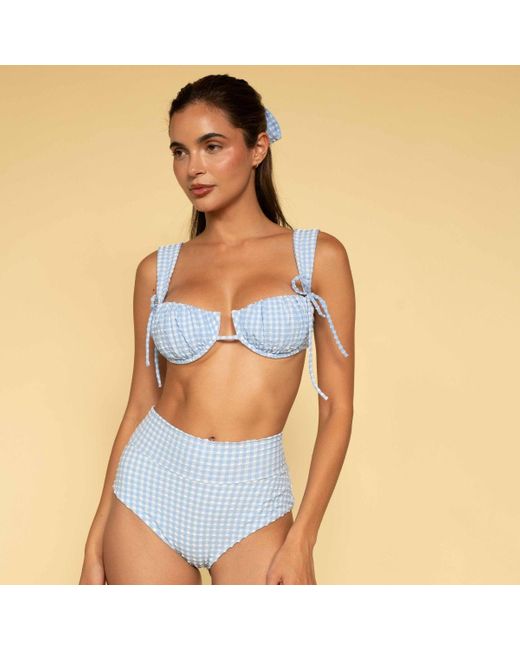 Montce Blue Peri Micro Gingham Added Coverage High Rise Bikini Bottom