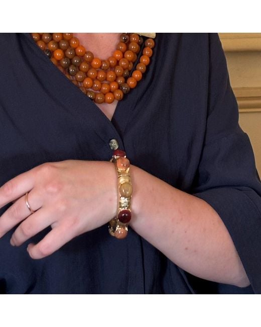 Michael Nash Jewelry Metallic Neutrals Blair Multi Stone Carnelian And Amber Resin Stone Bangle