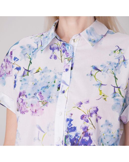 Smart and Joy Blue Macro Floral Print Short Sleeves Shirt