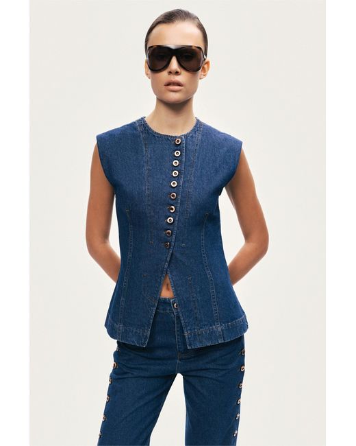 Nocturne Blue Button-Front Denim Vest
