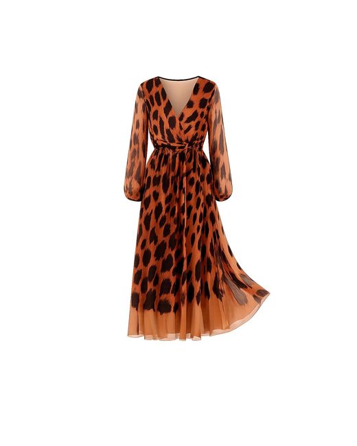 Tantra Spain Sl Brown Animal Print Tulle Midi Dress With V-Neck