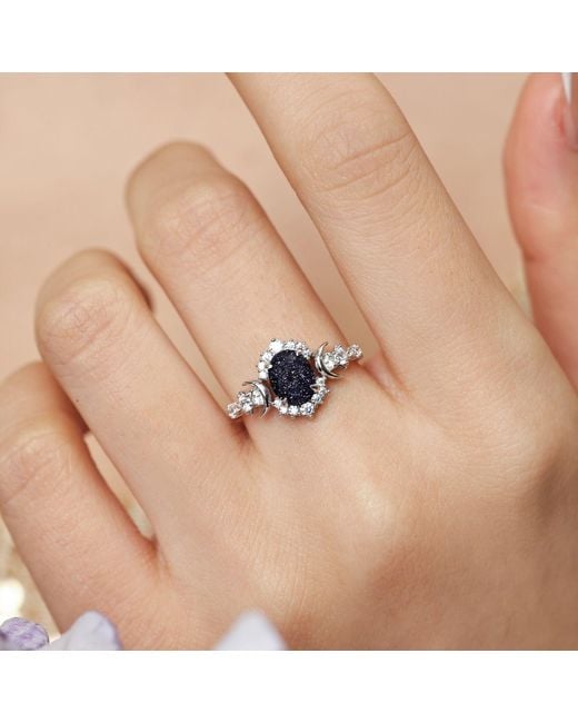 Azura Jewelry New York Blue Galactic Oval Cut Sandstone Ring Vermeil