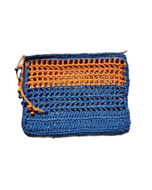 Springmoonatelier Blue Raffia Handwoven Clutch