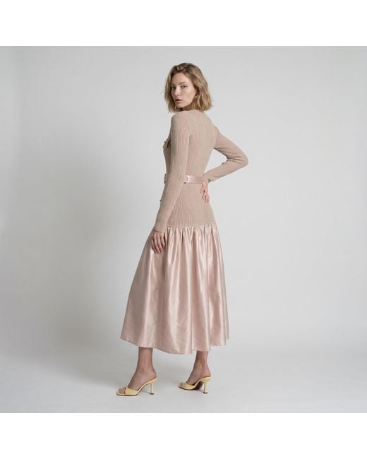 Modenaire Pink Textured Knit Midi Dress Refined Silhouette