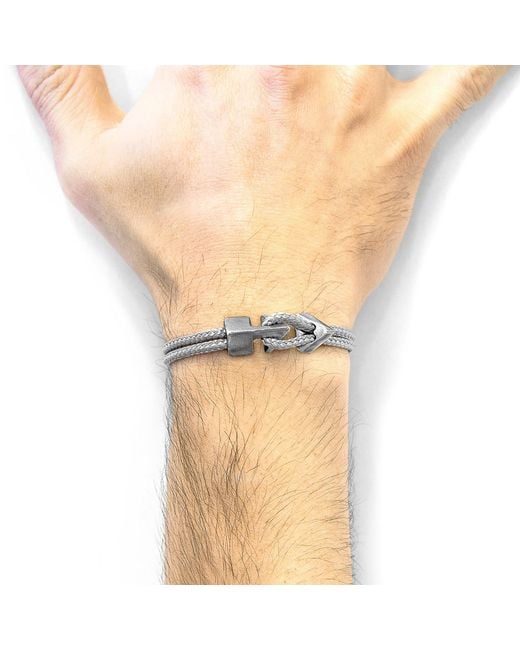 Anchor and Crew Metallic Classic Grey Brixham Silver & Rope Bracelet for men