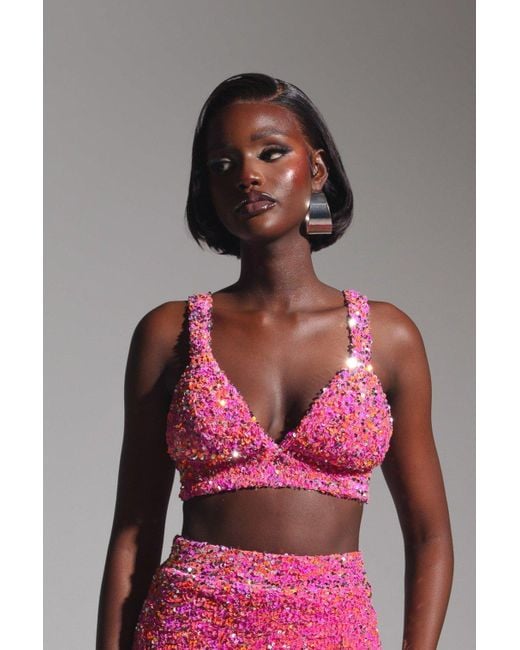 Ofuure Pink Liza Sequin Bra Top