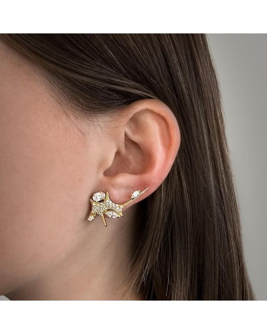 SALLY SKOUFIS Metallic Natural Ear Climber With Made Cz Diamond Stimulant