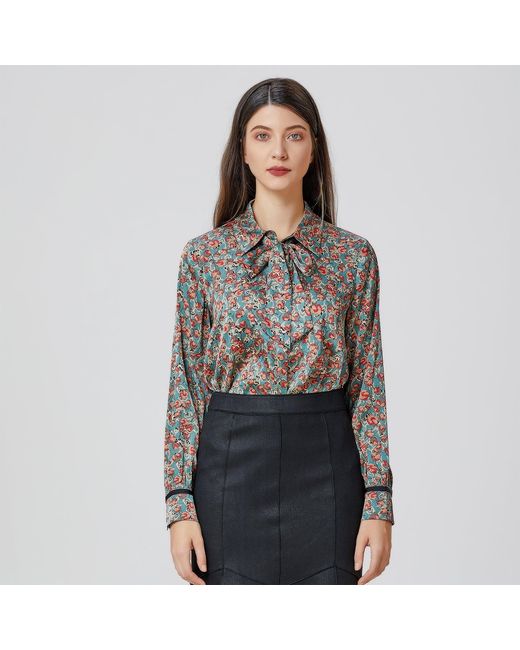 Smart and Joy Brown Ascot-Tie Flower Print Shirt