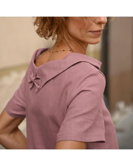 LeMuse Pink Story — Soft Linen Short-Sleeve Dress