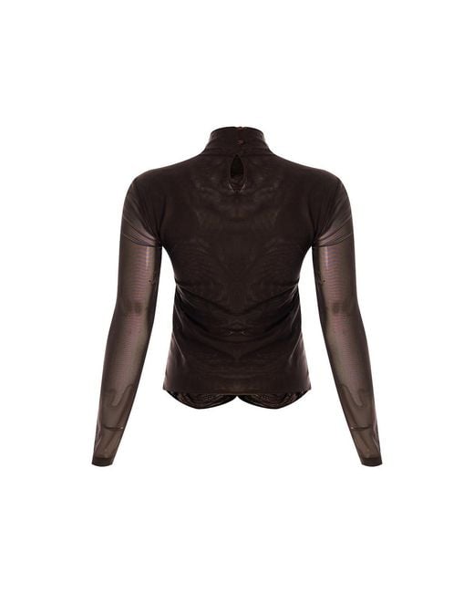 Exquise Black Drew Blouse Draped Mesh Turtleneck Blouse