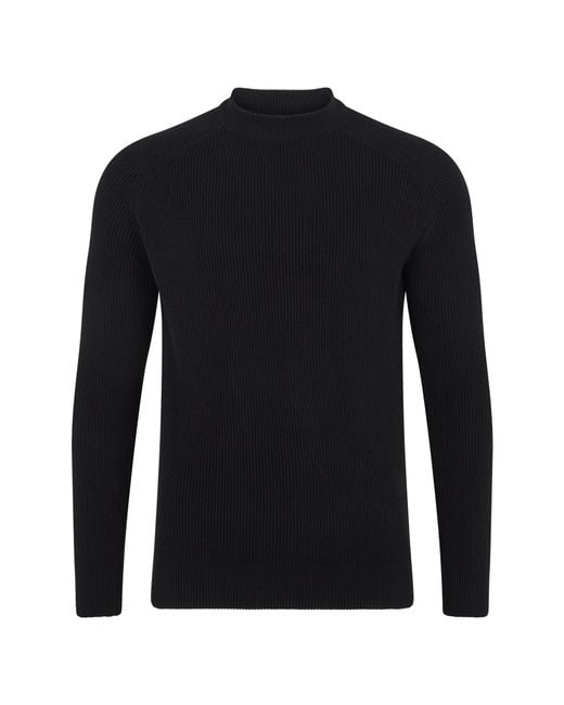 Paul James Knitwear Black Lightweight Cotton Brett Ribbed Crew Neck Jumper for men
