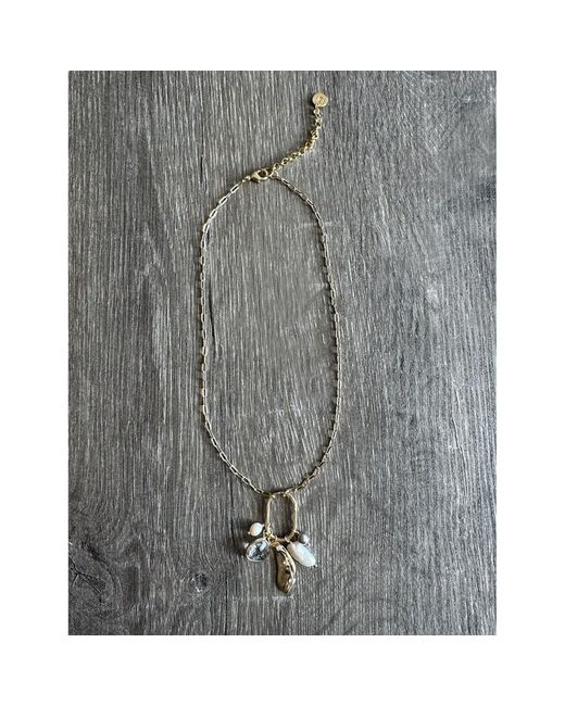 Rare Matters Jewelry Metallic Radiance Charm Natural Biwa Pearl Smoky Quartz Necklace