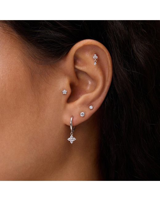 Vanhi White Crystal Flower Threadless Flat Back Titanium Cartilage Stud