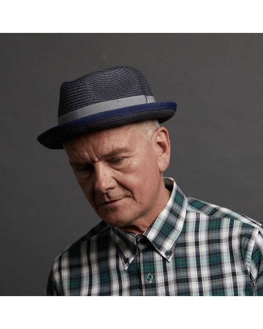 Dasmarca Hats Blue Dasmarca Andy Short Brim Trilby Retro Summer Skimpy Brim Straw Braided Hat for men