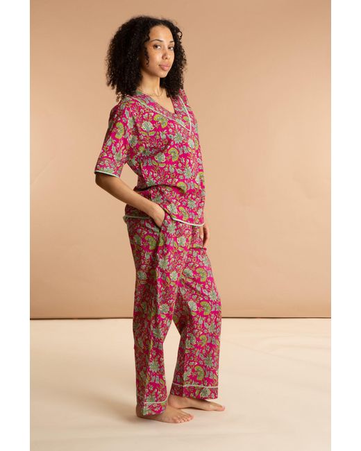 Inara Pink Indian Cotton Floral Printed Pyjamas