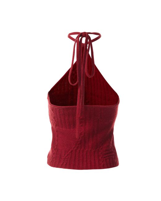 Fully Fashioning Red Ruby Freya Cable Wool Knit Halter Top