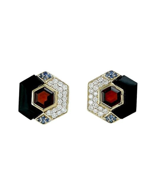 Artisan Black 14K Garnet, Diamond, Sapphire & Onyx Stud Earrings