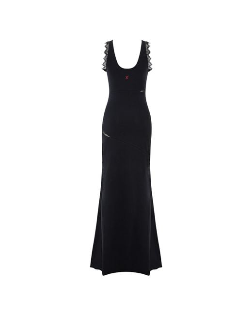 Pcfg Black Cotton Long Fitted Dress With Straps