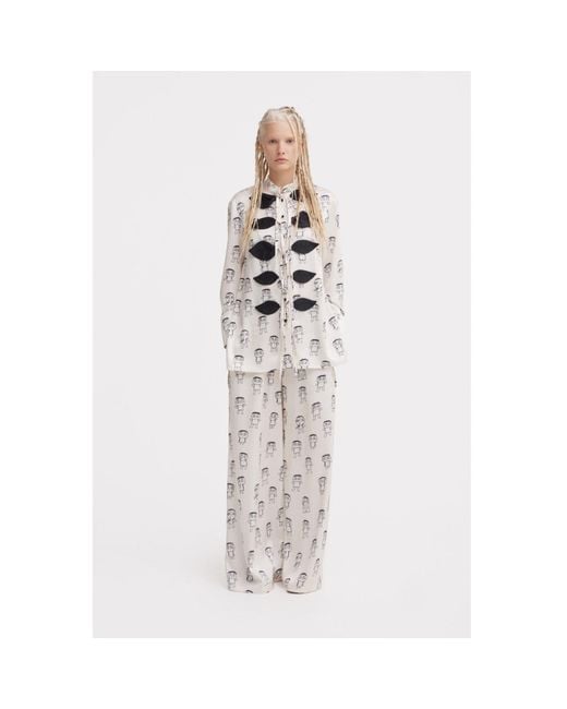 Julia Allert Black Neutrals Art Print Longline Tie Front Blouse – Ivory