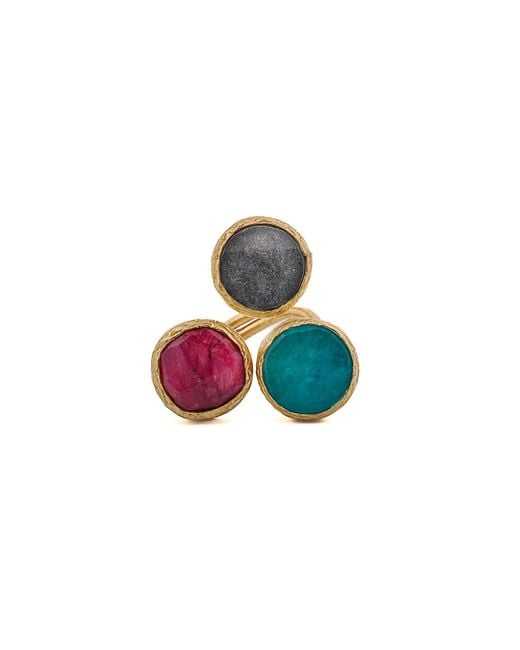 Ebru Jewelry Multicolor Triple Gemstone Adjustable Artemis Ring