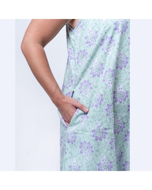 House of Gl Blue Lyra Cotton Mock Neck Sleeveless Dress With Pockets