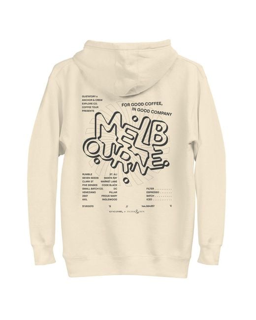 Anchor and Crew Natural Neutrals Bone Gustatory Melbourne Coffee Scene Cotton Blend Embroidered Hoodie