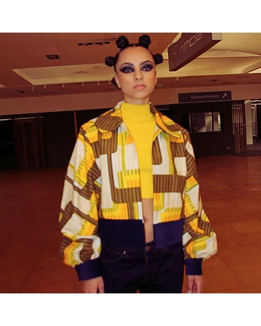 Couture to Your Door Yellow Geometric Seventies Denim Jacket