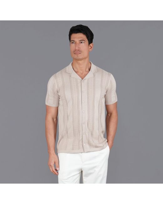 Paul James Knitwear Natural Neutrals Ultra Fine Cotton Santiago Open Knit Cuban Collar Shirt for men